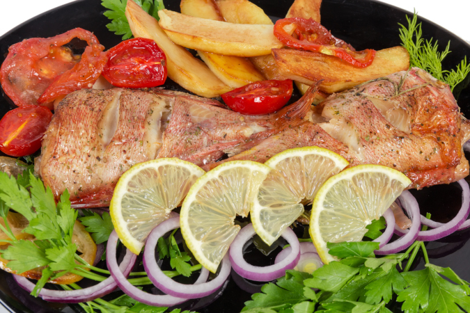 Baked Redfish with fries